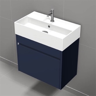 Bathroom Vanity Small Floating Bathroom Vanity, Modern, Navy Blue, 24 Inch, Narrow Depth Nameeks MINI13